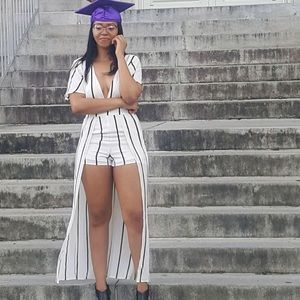 Black and White Striped Skirted Romper